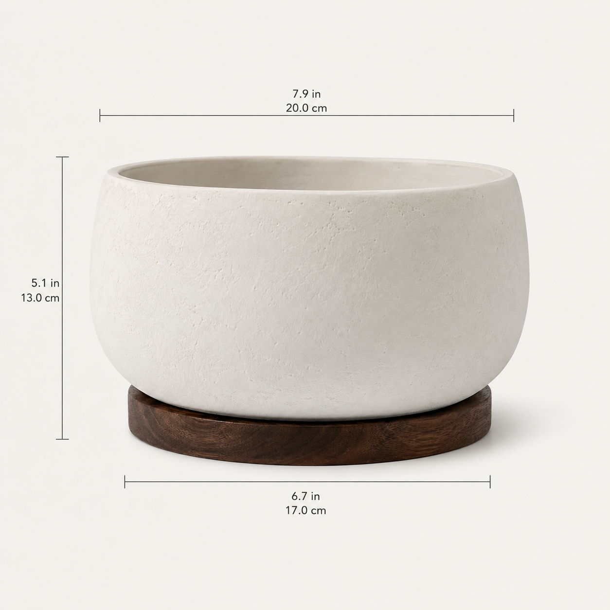 Cachepot Valmont em Cerâmica Texturizada com Base em Nogueira
