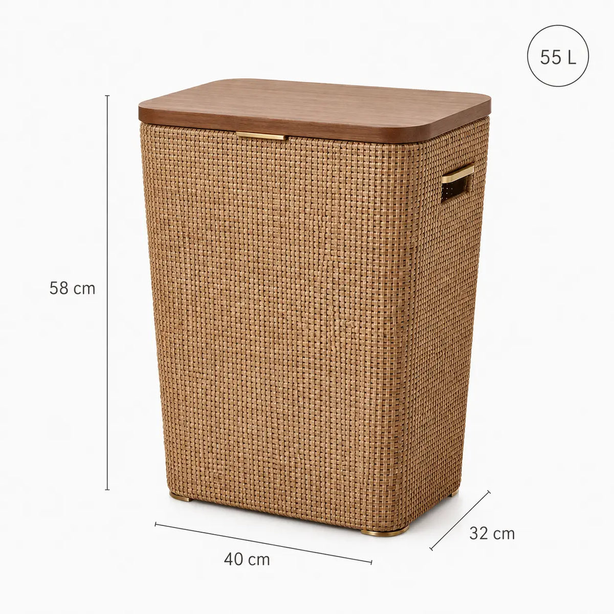 Cesto de Roupas Liora em Rattan Natural e Freijó