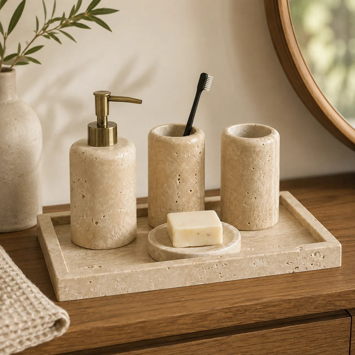 Conjunto para Banheiro Valence em Travertino Natural