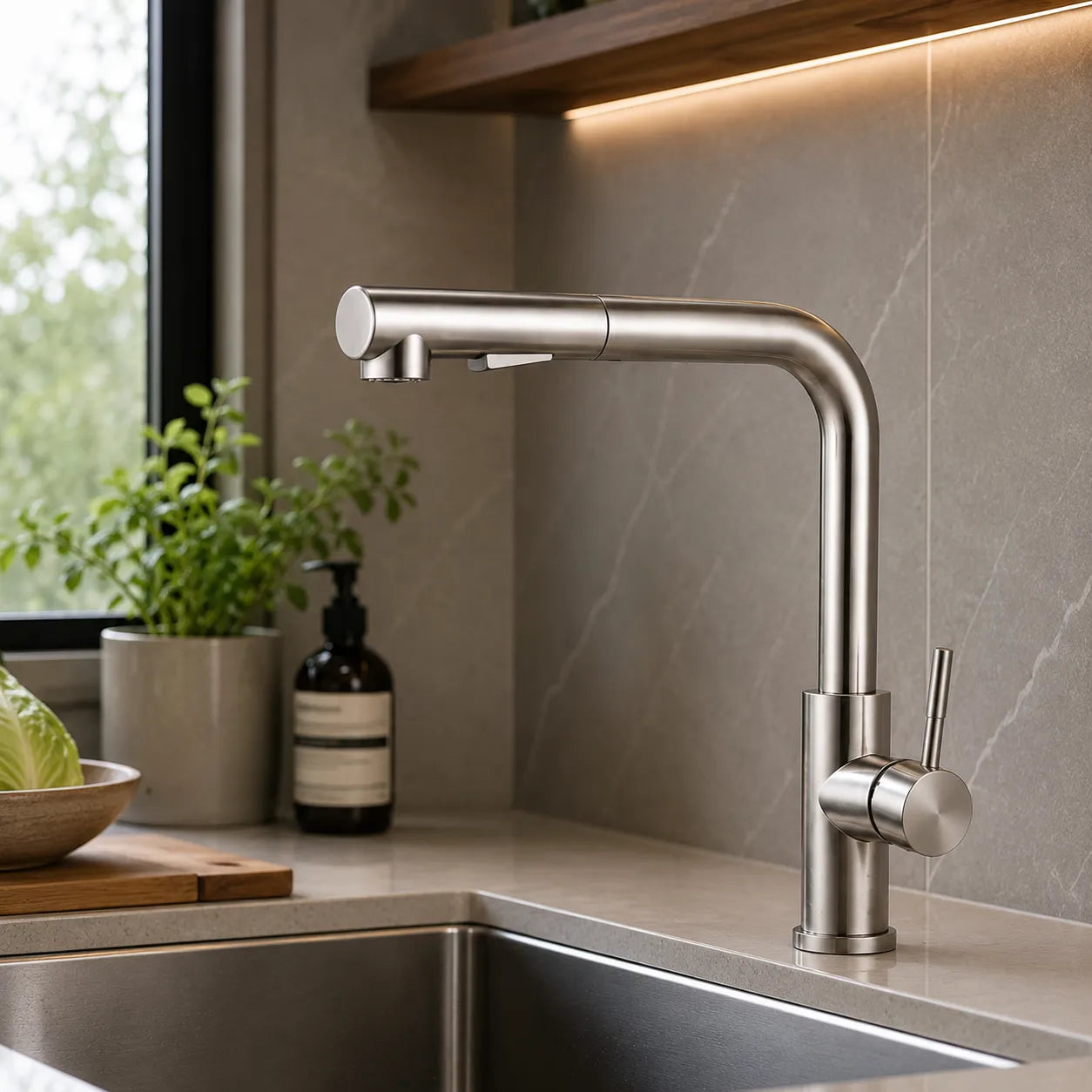 Torneira Gourmet Monocomando para Cozinha Savelle em Inox com Ducha Pull-Out