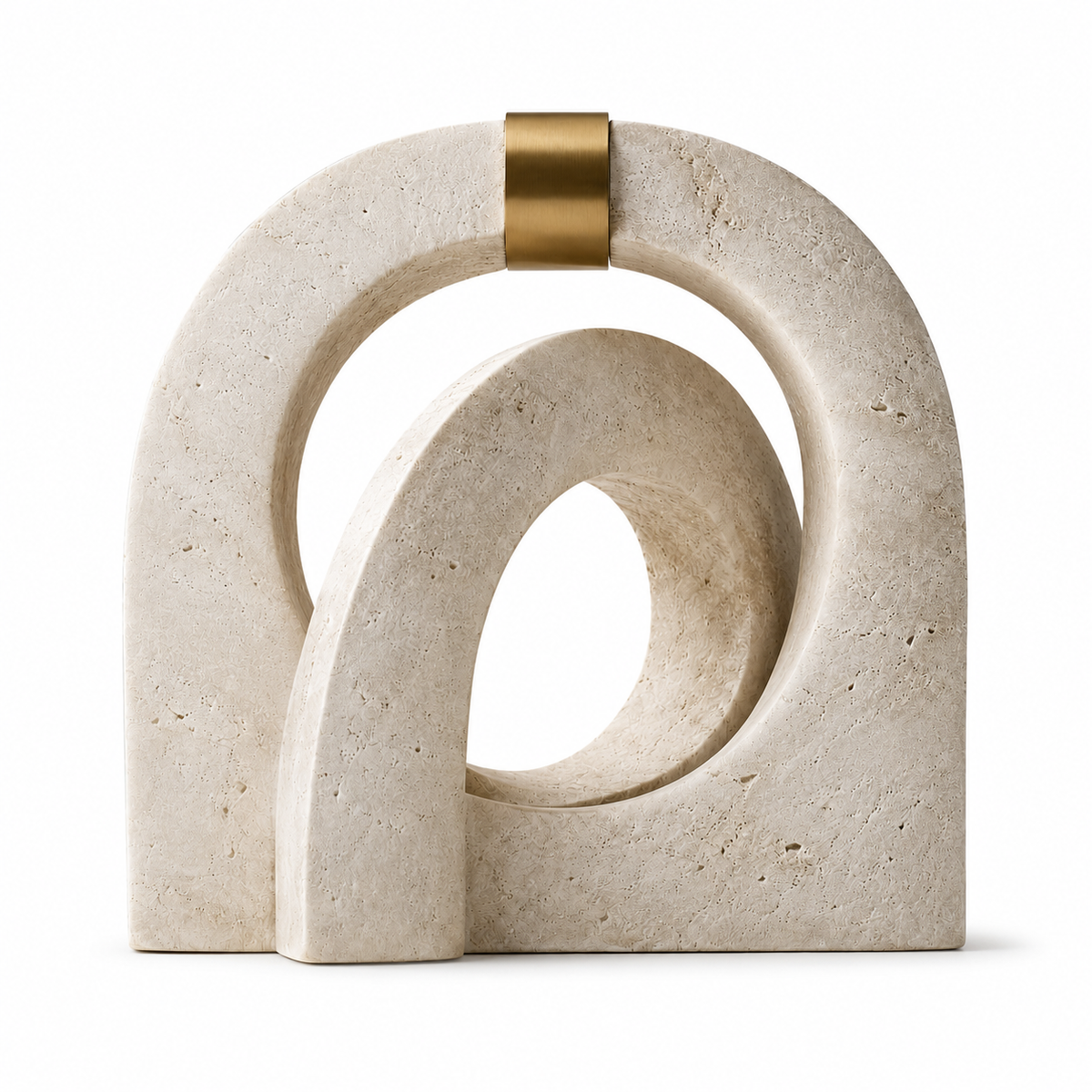 Escultura Aurèle em Travertino com Detalhe em Latão