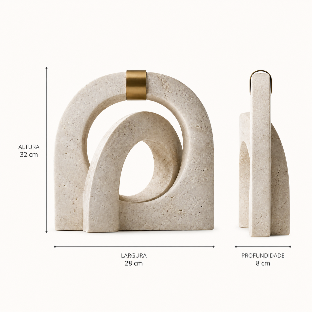Escultura Aurèle em Travertino com Detalhe em Latão