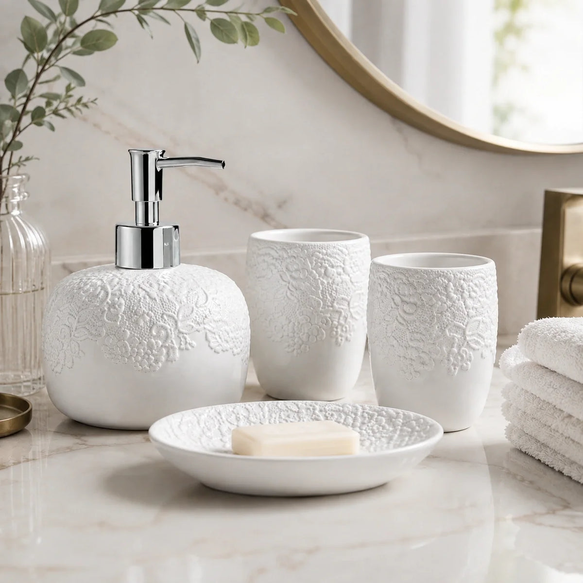 Kit Lavabo Éloise em Cerâmica – 4 Peças
