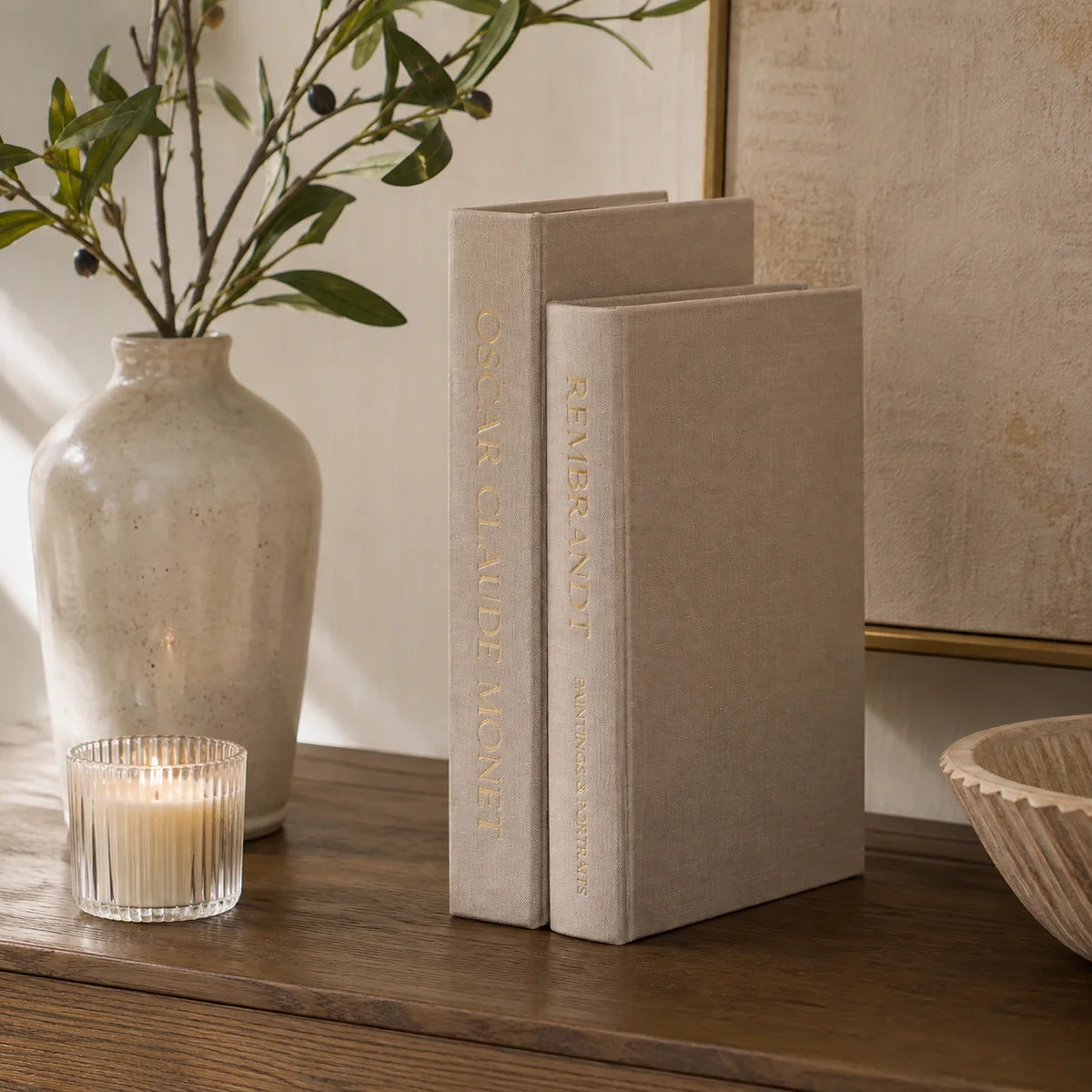 Livros Decorativos Élise com Compartimento e Efeito Linho – Kit 2 Peças