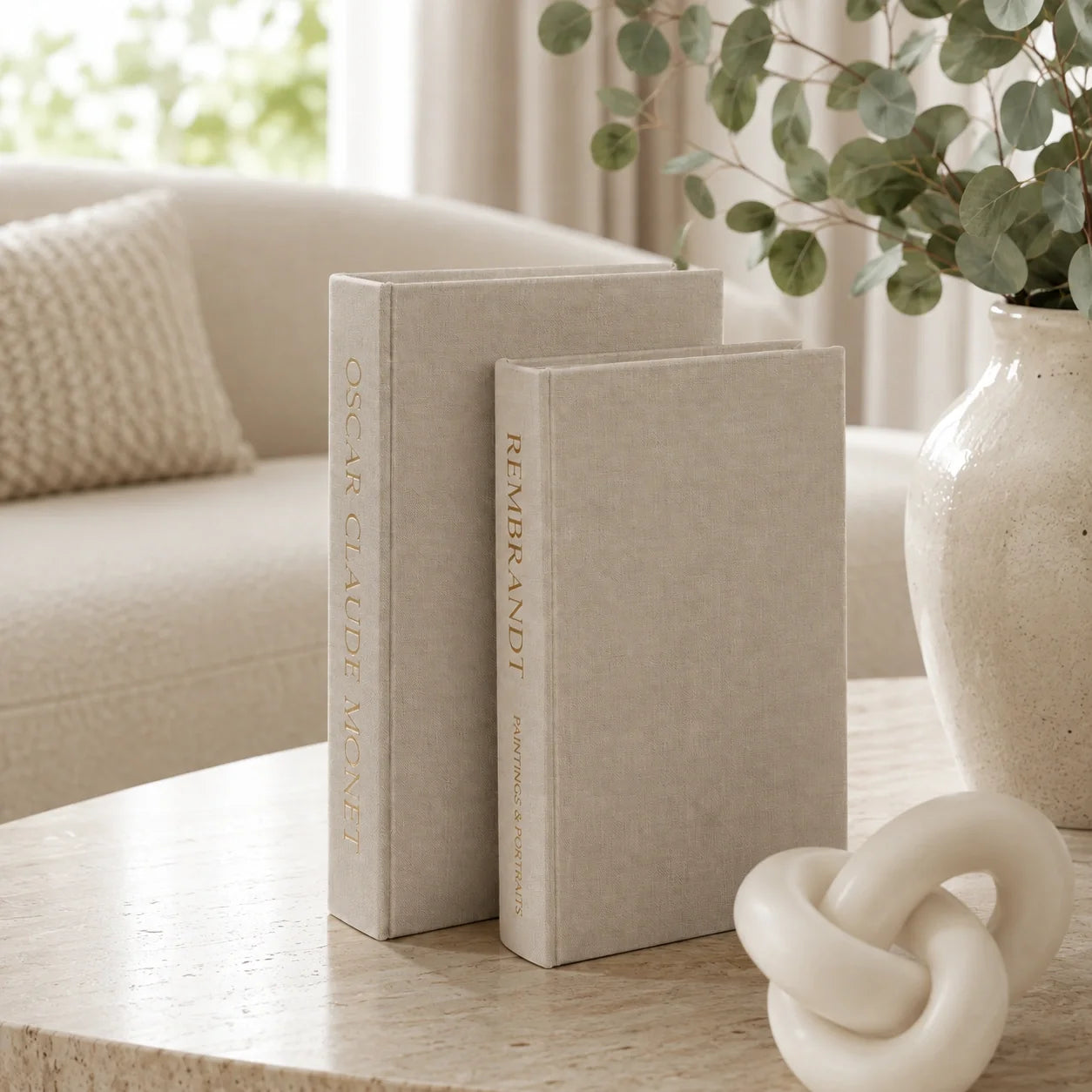Livros Decorativos Élise com Compartimento e Efeito Linho – Kit 2 Peças