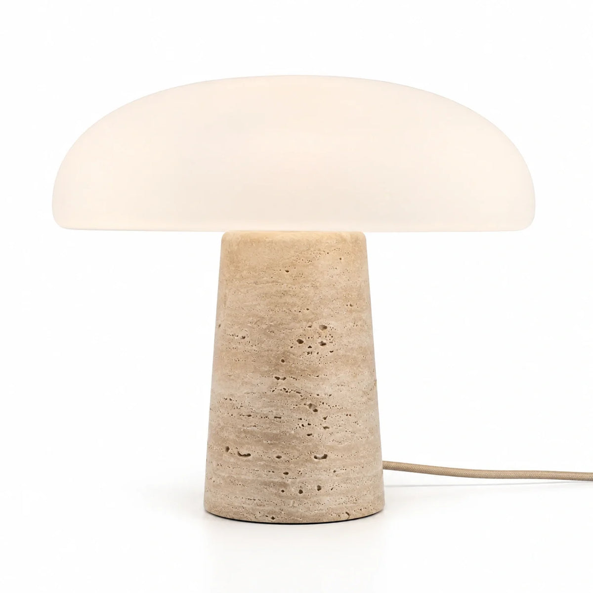 Luminária de Mesa Cala em Travertino Natural e Vidro Opalino