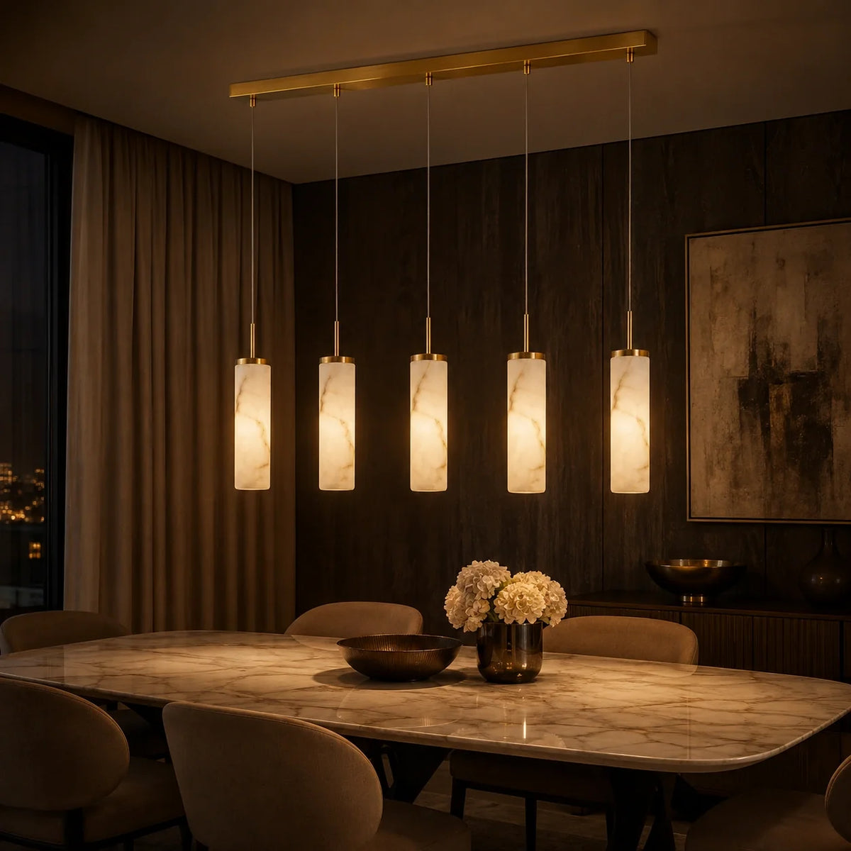 Lustre Linear Aurélia em Alabastro e Latão Escovado