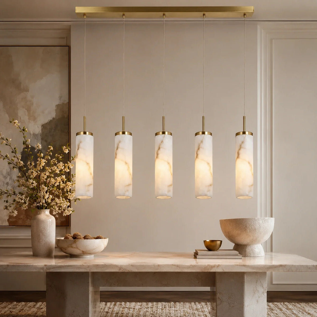 Lustre Linear Aurélia em Alabastro e Latão Escovado