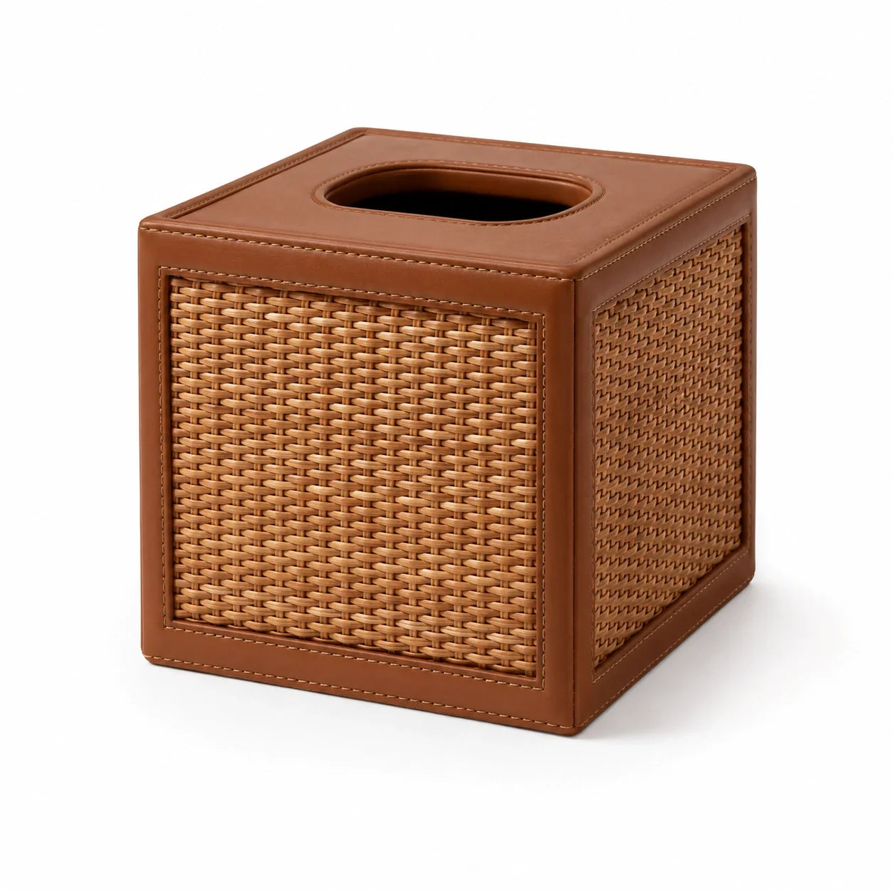 Porta-Lenços Marceau em Rattan Natural e Couro
