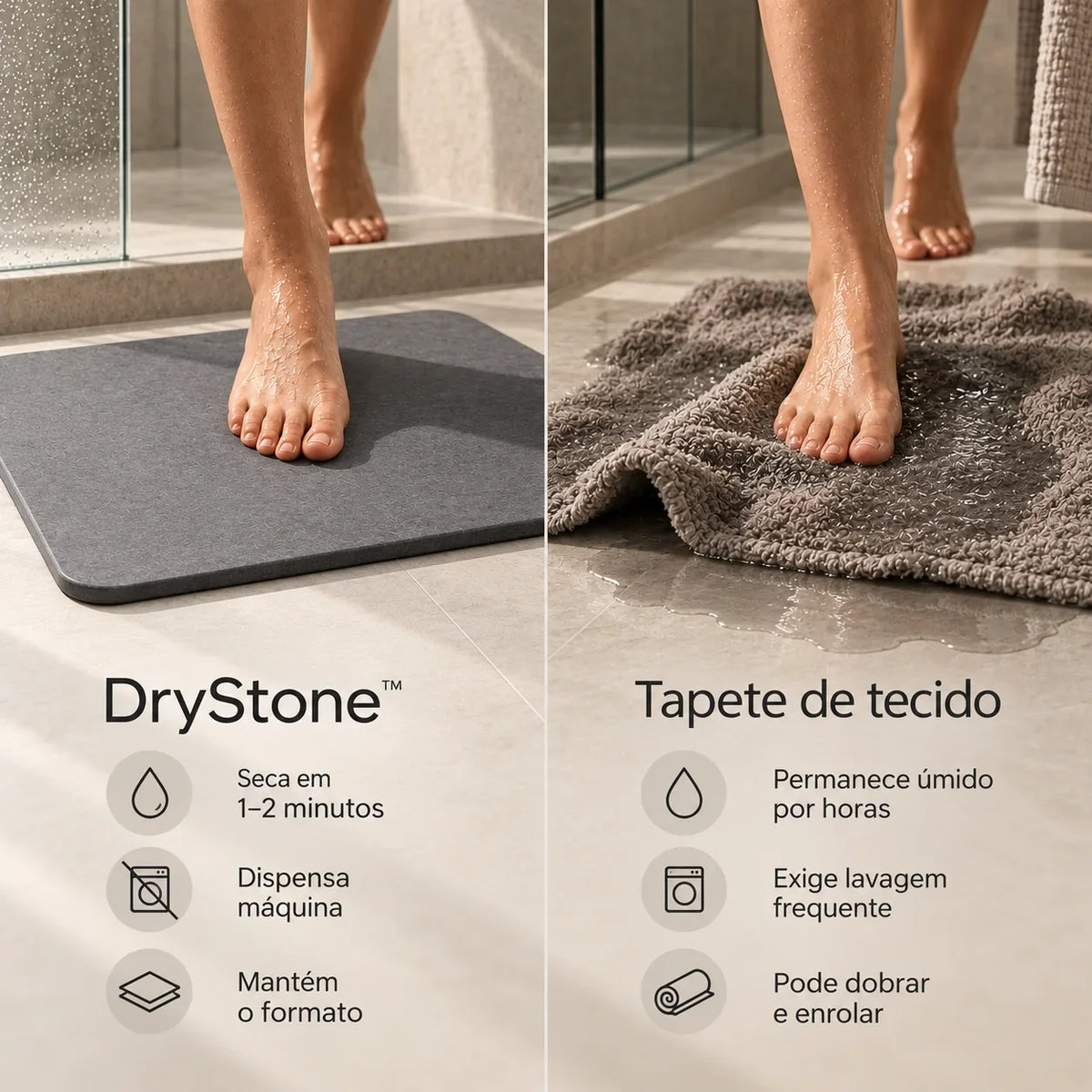 Tapete de Pedra Diatomita para Banheiro com Secagem Rápida Drystone™