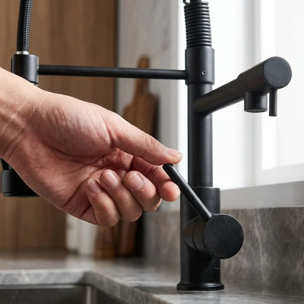 Torneira Gourmet Monocomando para Cozinha Aveline Preta com Bica Flexível