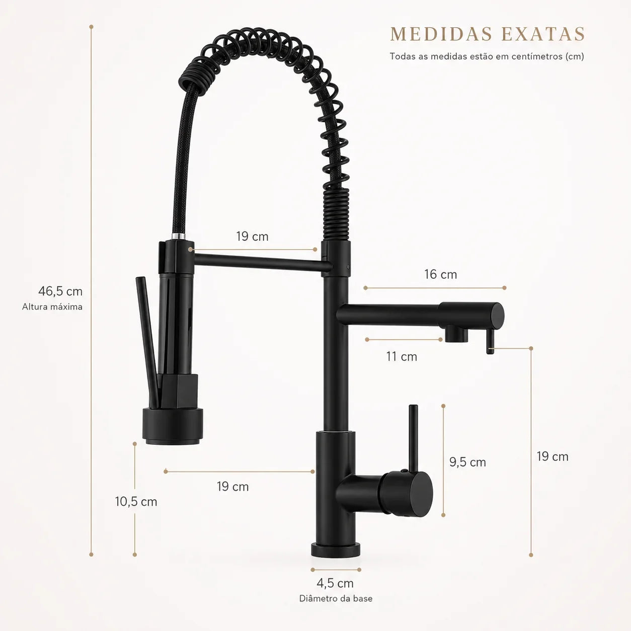 Torneira Gourmet Monocomando para Cozinha Aveline Preta com Bica Flexível