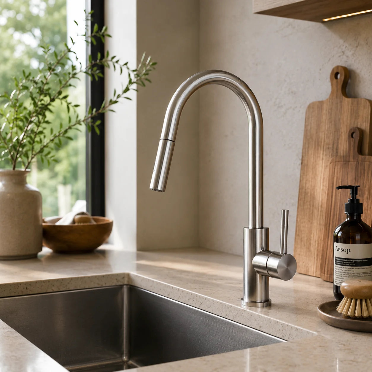 Torneira Monocomando para Cozinha Rivelle em Aço Inox Escovado
