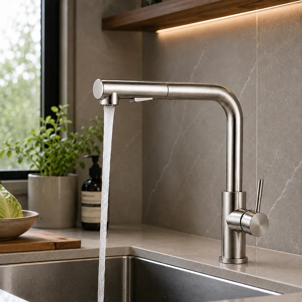Torneira Gourmet Monocomando para Cozinha Savelle em Inox com Ducha Pull-Out