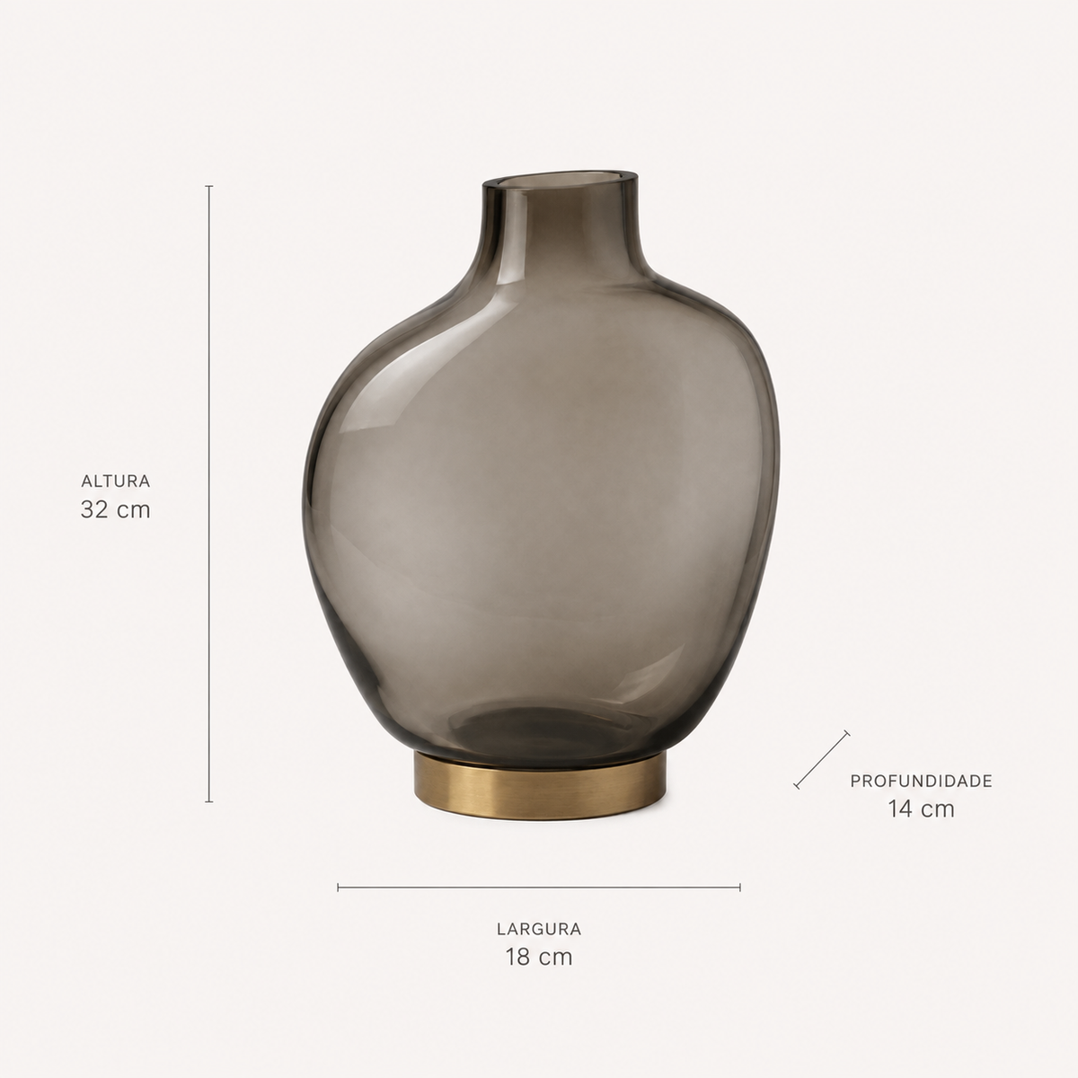 Vaso Sienne em Vidro Fumê com Base em Latão