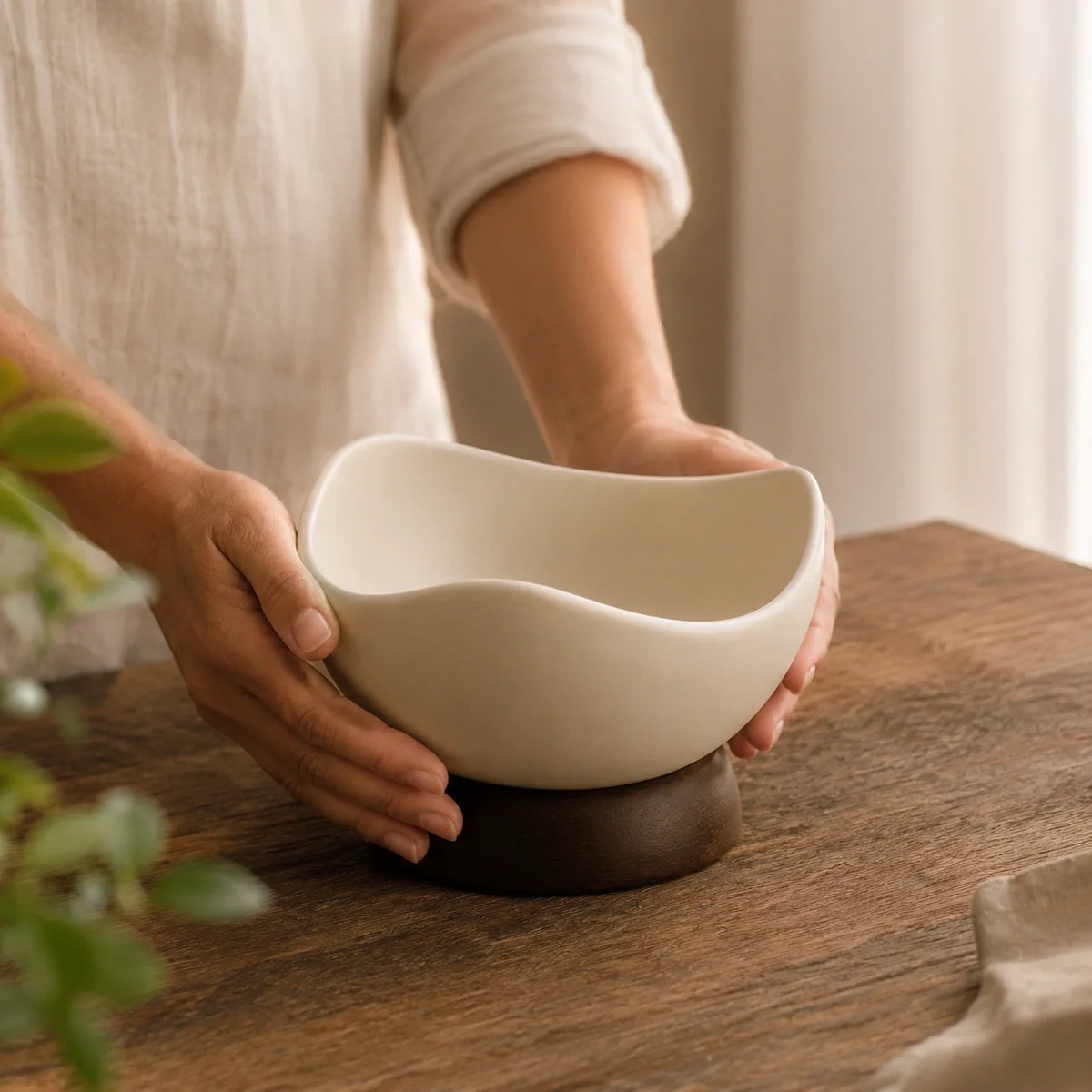 Bowl Évora em Cerâmica com Base de Acácia