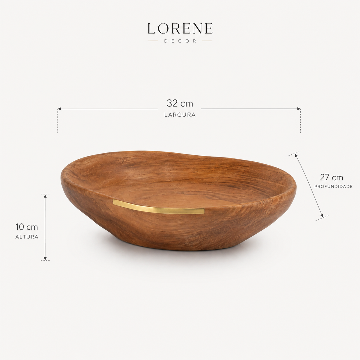 Bowl Decorativo Aruã em Madeira Natural e Latão Escovado