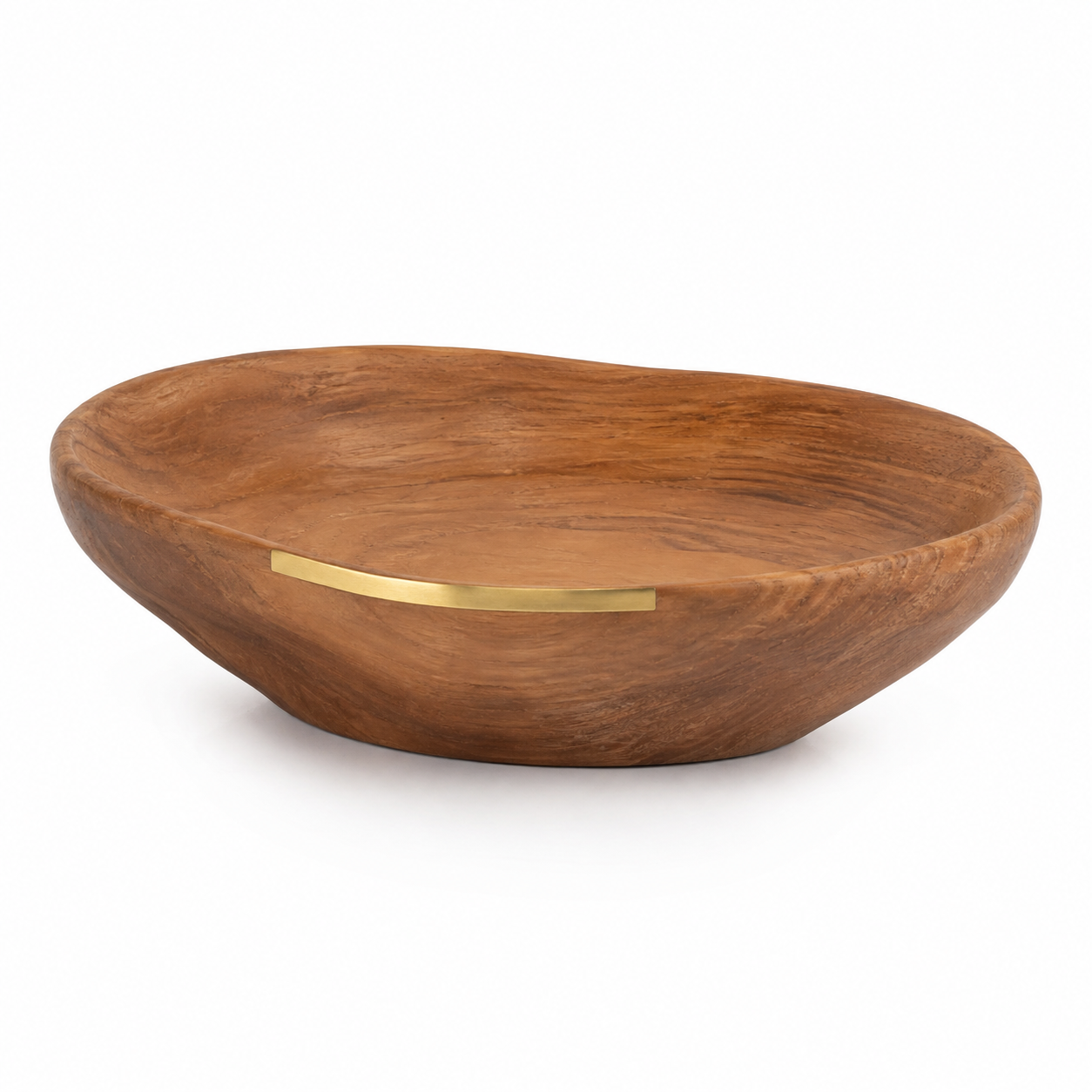 Bowl Decorativo Aruã em Madeira Natural e Latão Escovado