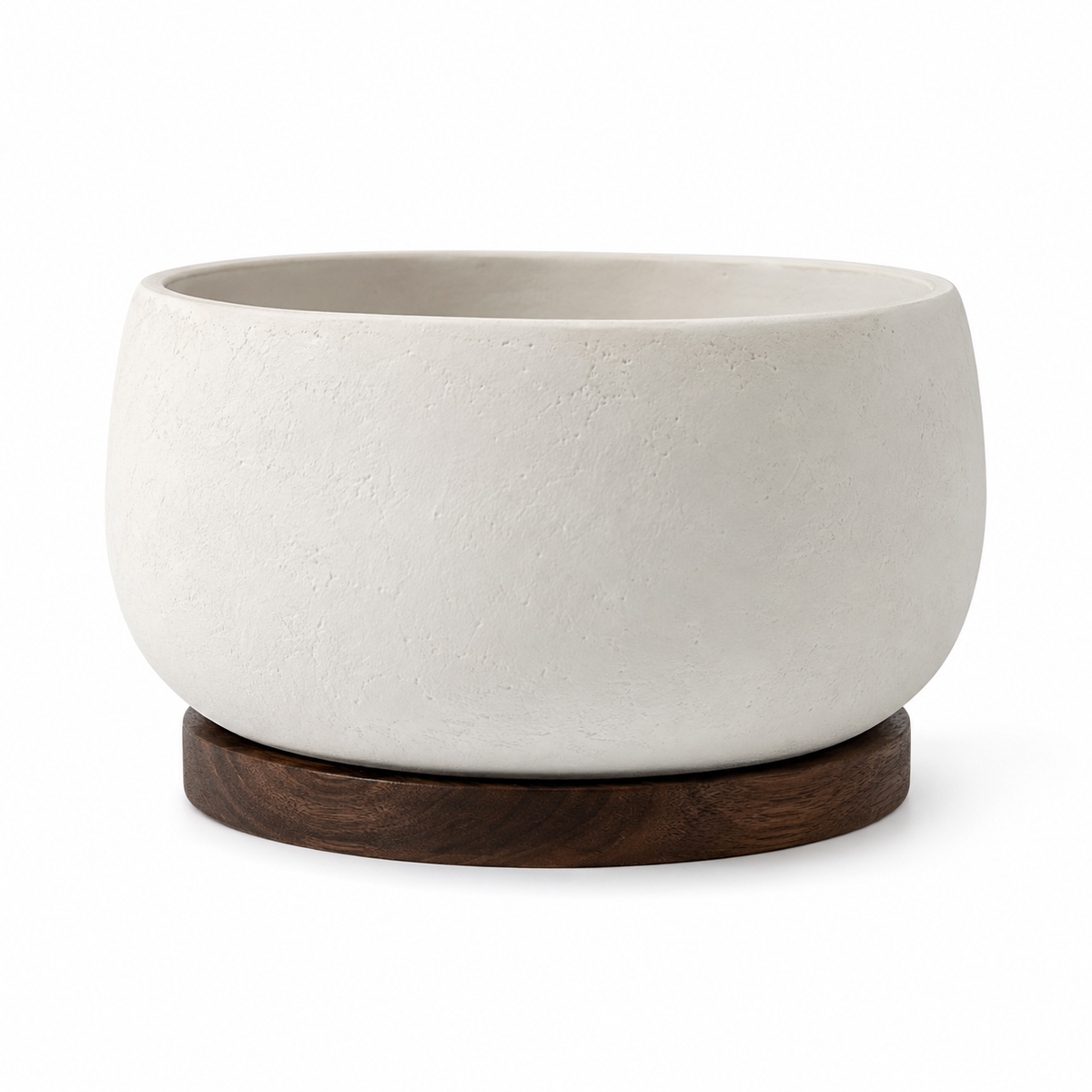 Cachepot Valmont em Cerâmica Texturizada com Base em Nogueira