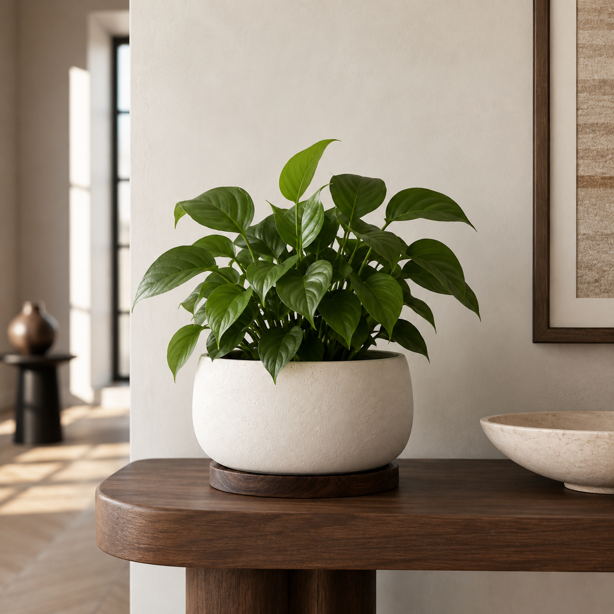 Cachepot Valmont em Cerâmica Texturizada com Base em Nogueira