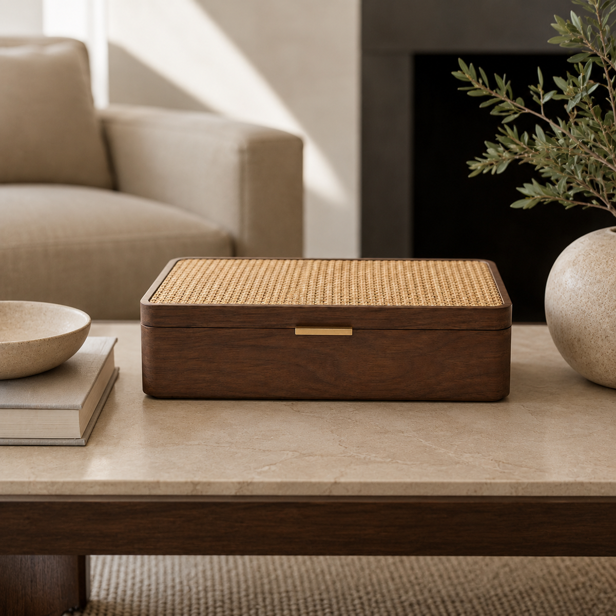 Caixa Decorativa Bellême em Nogueira e Palha Natural