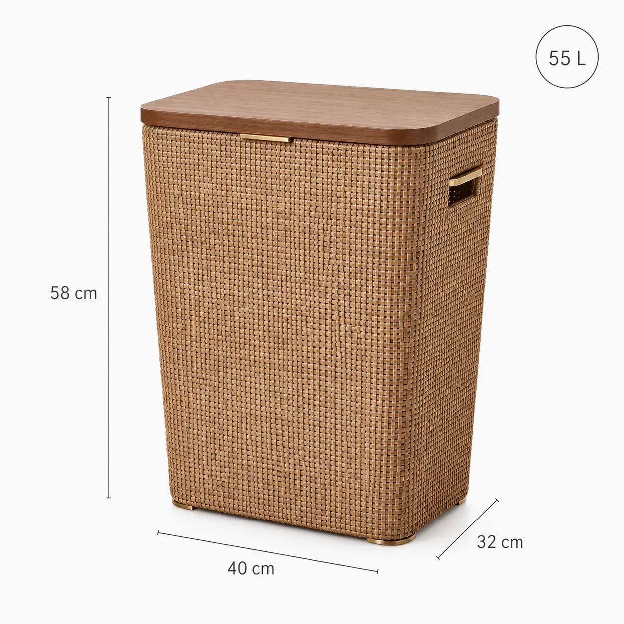 Cesto de Roupas Liora em Rattan Natural e Freijó
