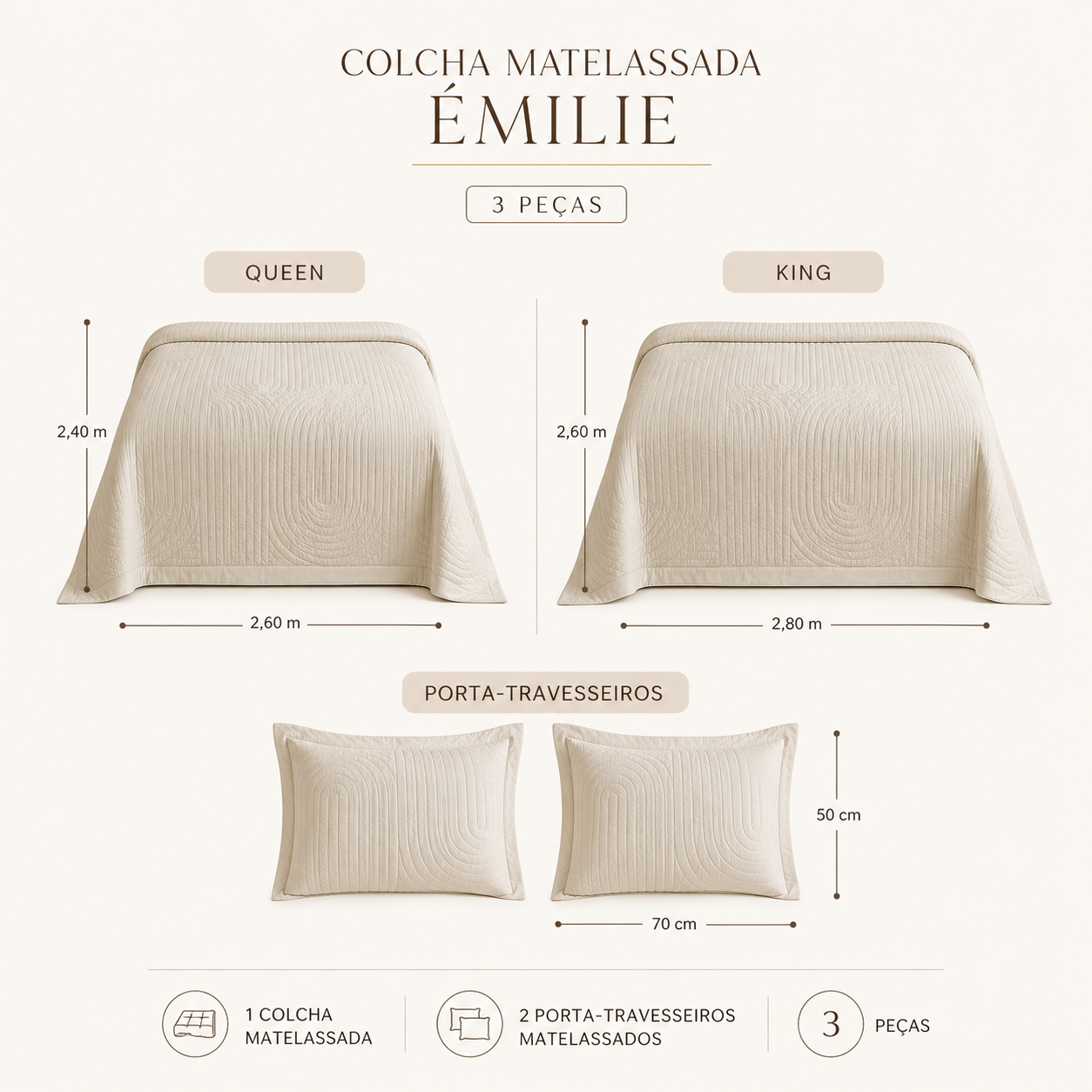 Colcha Matelassada Émilie em Percal 300 Fios