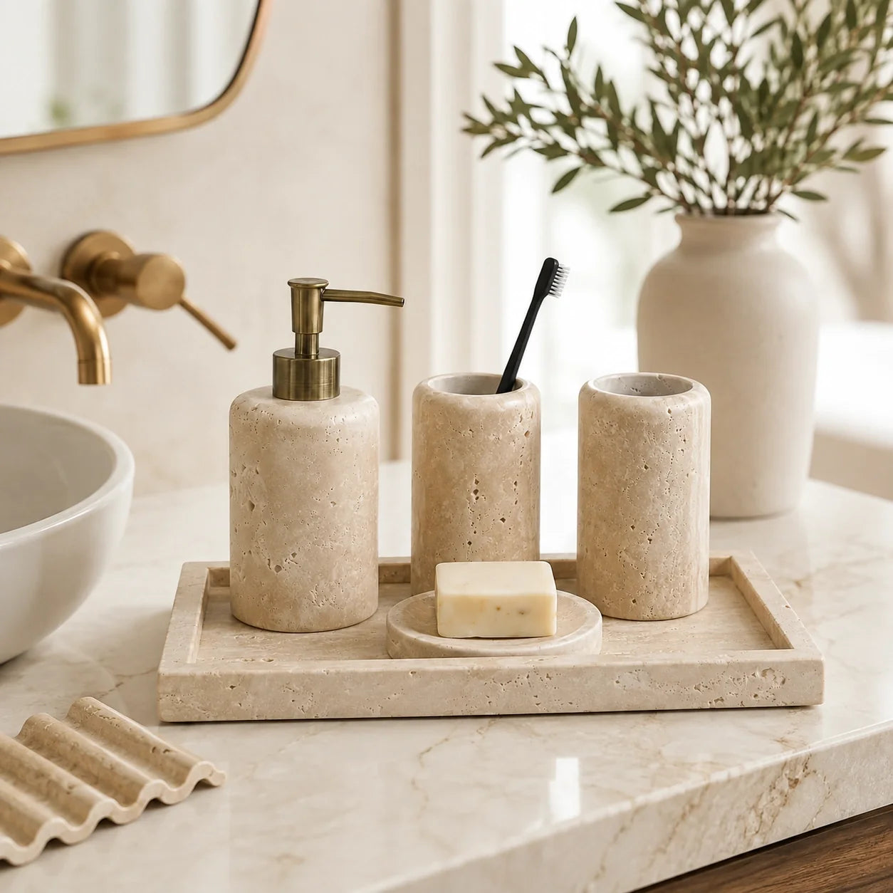 Conjunto para Banheiro Valence em Travertino Natural