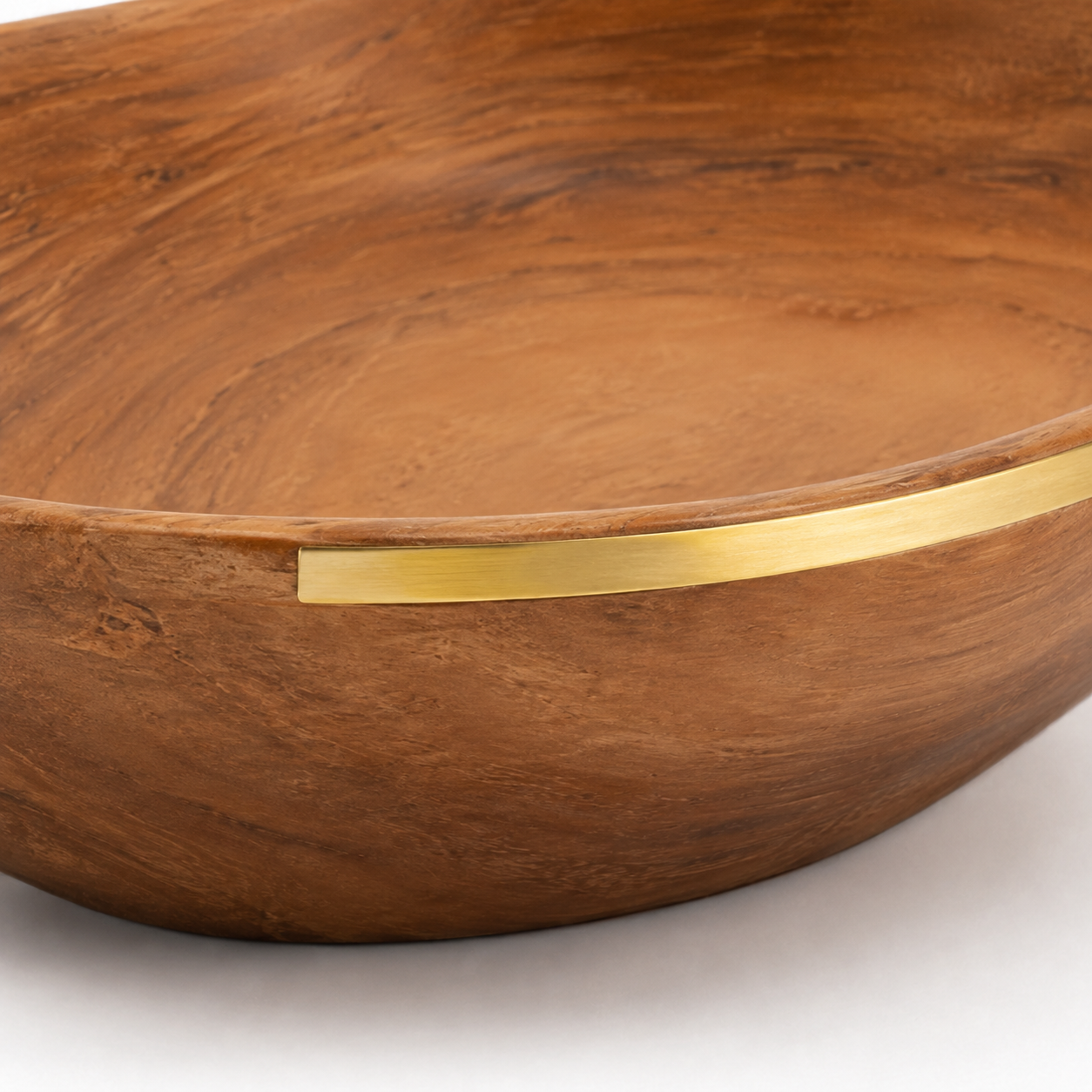 Bowl Decorativo Aruã em Madeira Natural e Latão Escovado