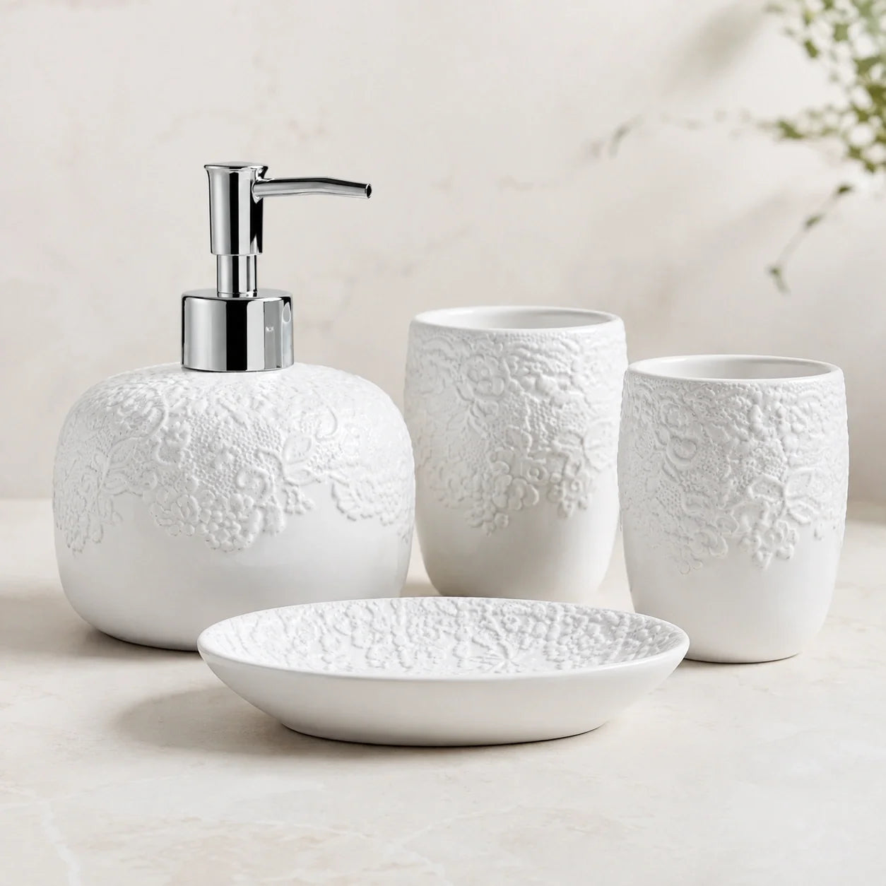 Kit Lavabo Éloise em Cerâmica – 4 Peças