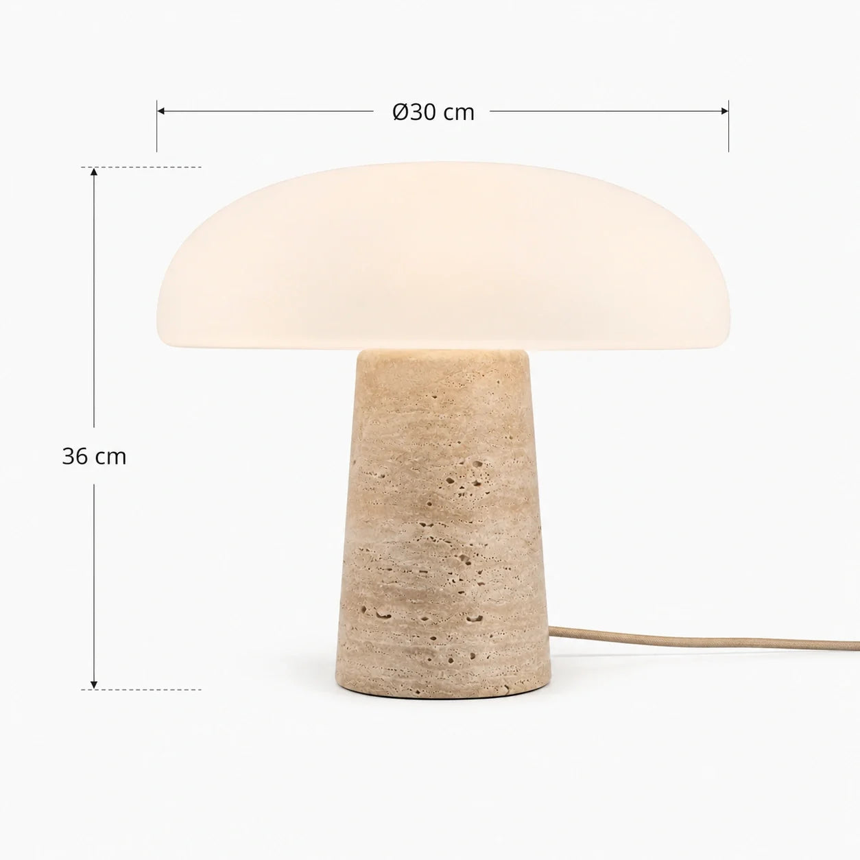 Luminária de Mesa Cala em Travertino Natural e Vidro Opalino