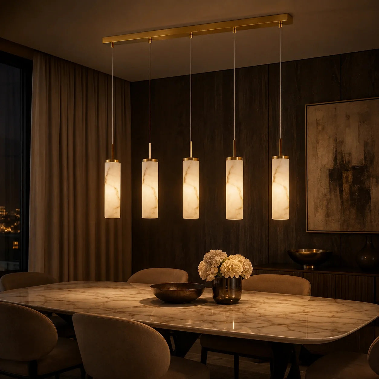 Lustre Linear Aurélia em Alabastro e Latão Escovado