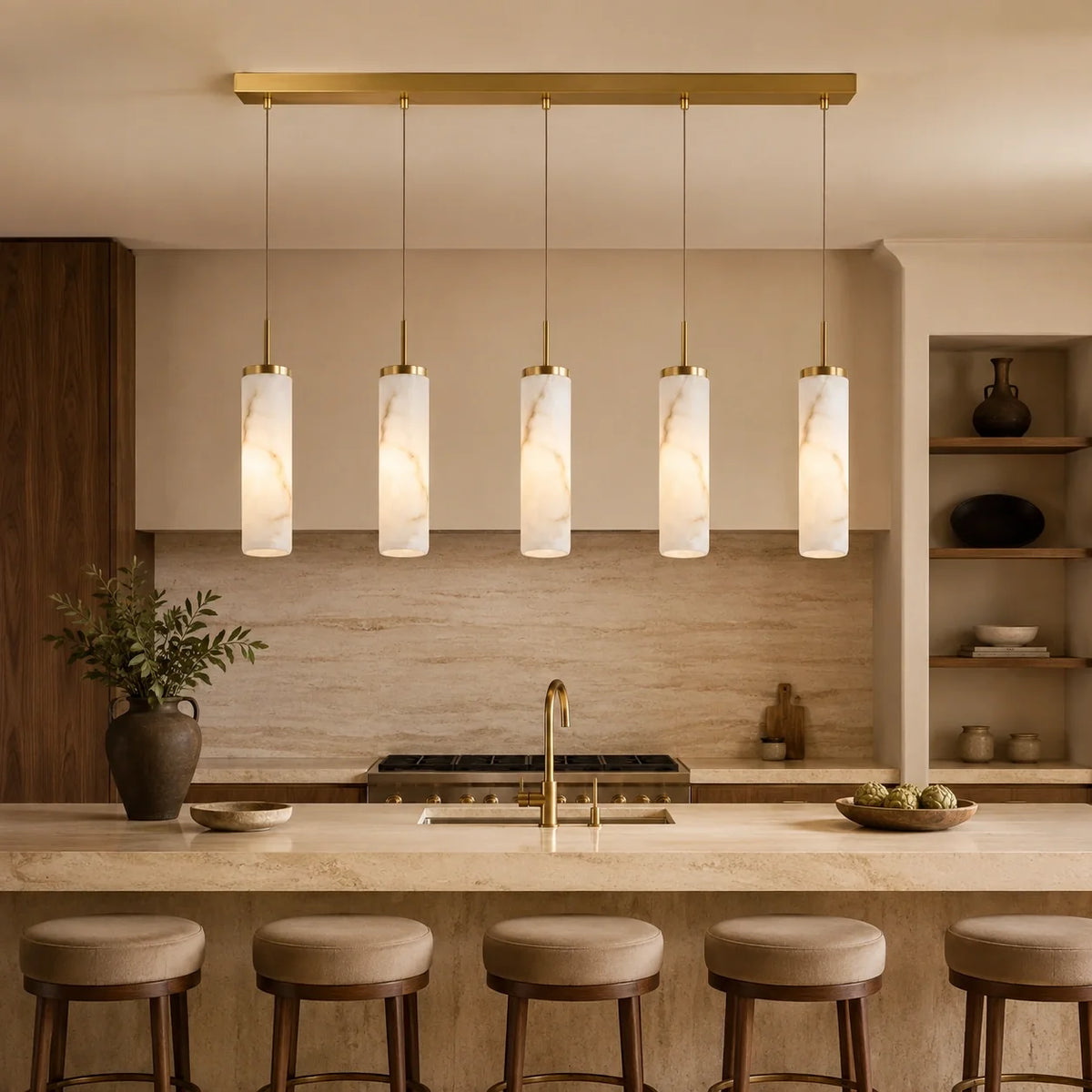 Lustre Linear Aurélia em Alabastro e Latão Escovado
