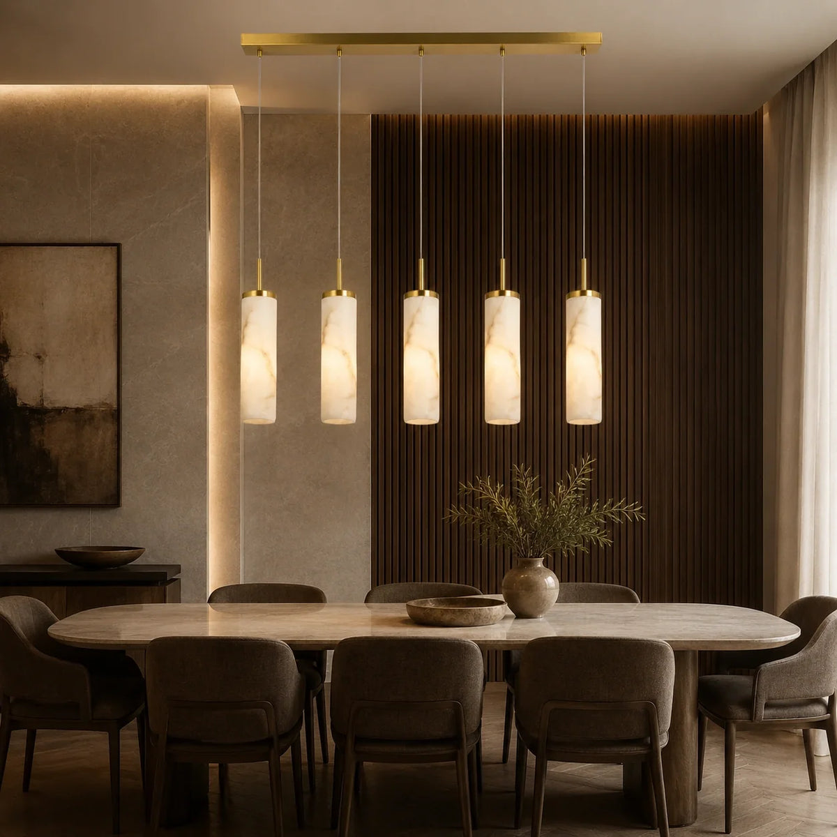 Lustre Linear Aurélia em Alabastro e Latão Escovado