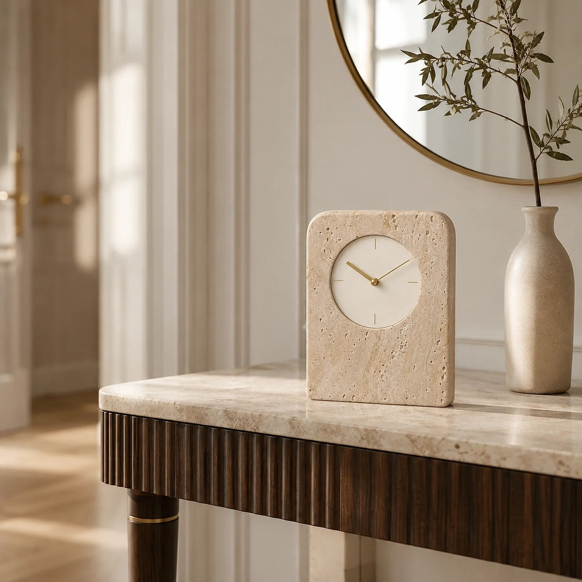 Relógio de Mesa Aveline em Travertino e Latão Escovado