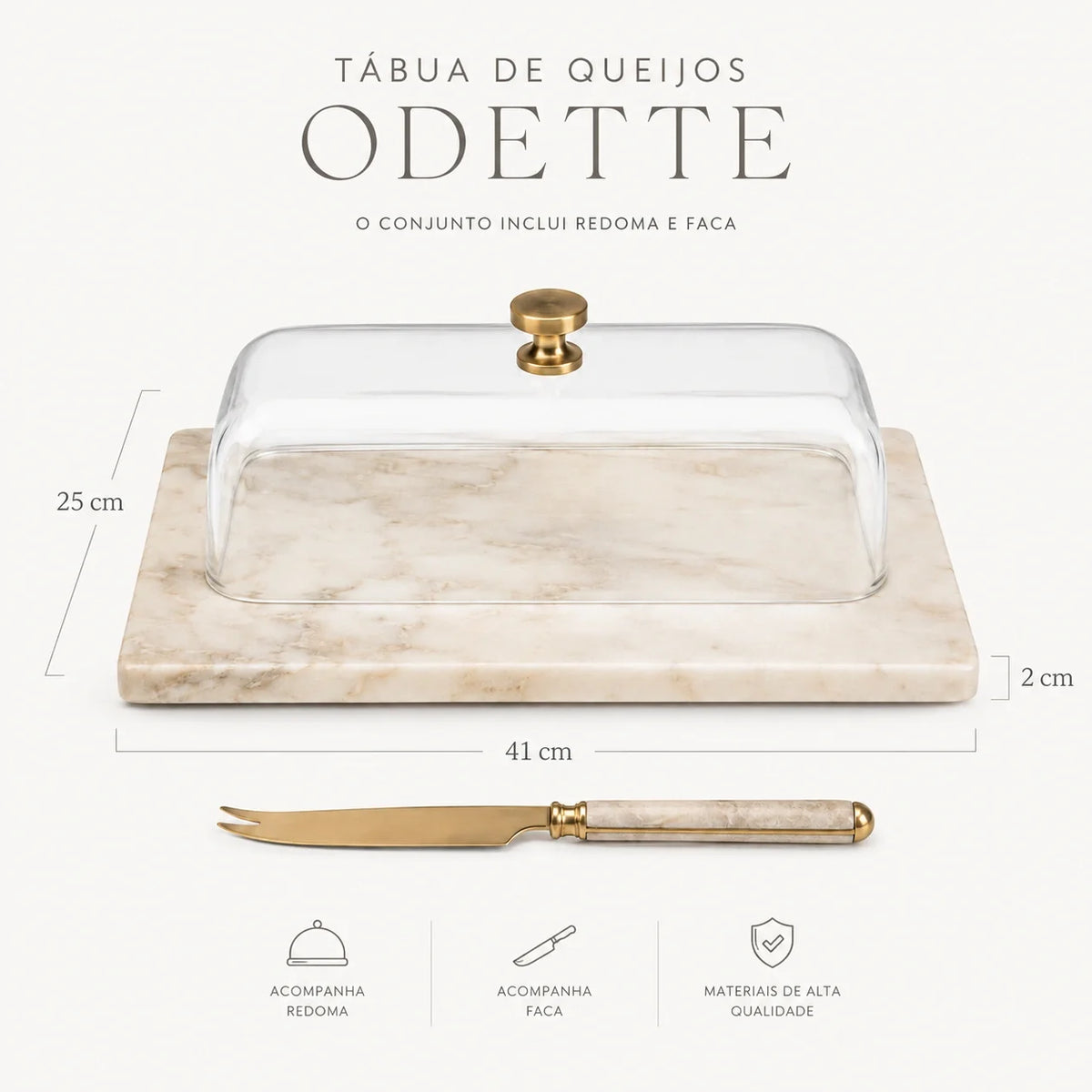 Tábua de Queijos Odette em Mármore com Redoma de Vidro