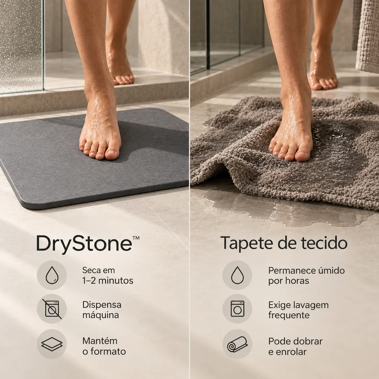 Tapete de Pedra Diatomita para Banheiro com Secagem Rápida Drystone™