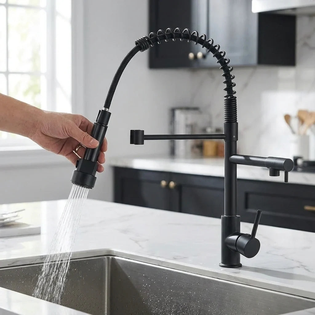 Torneira Gourmet Monocomando para Cozinha Aveline Preta com Bica Flexível