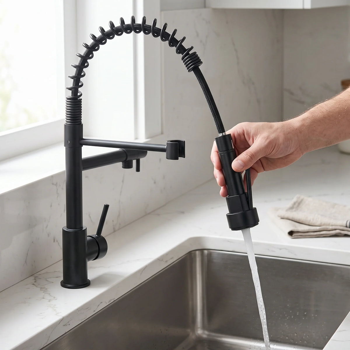Torneira Gourmet Monocomando para Cozinha Aveline Preta com Bica Flexível