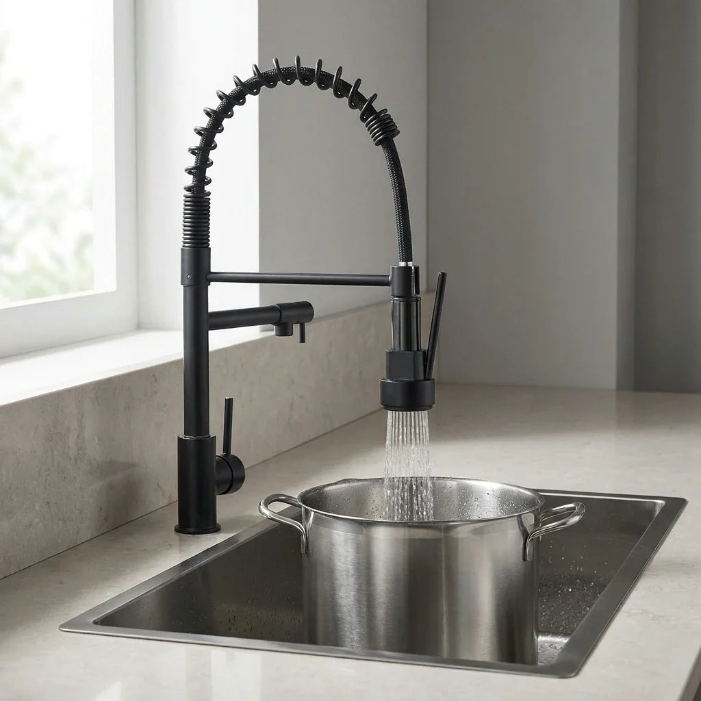 Torneira Gourmet Monocomando para Cozinha Aveline Preta com Bica Flexível