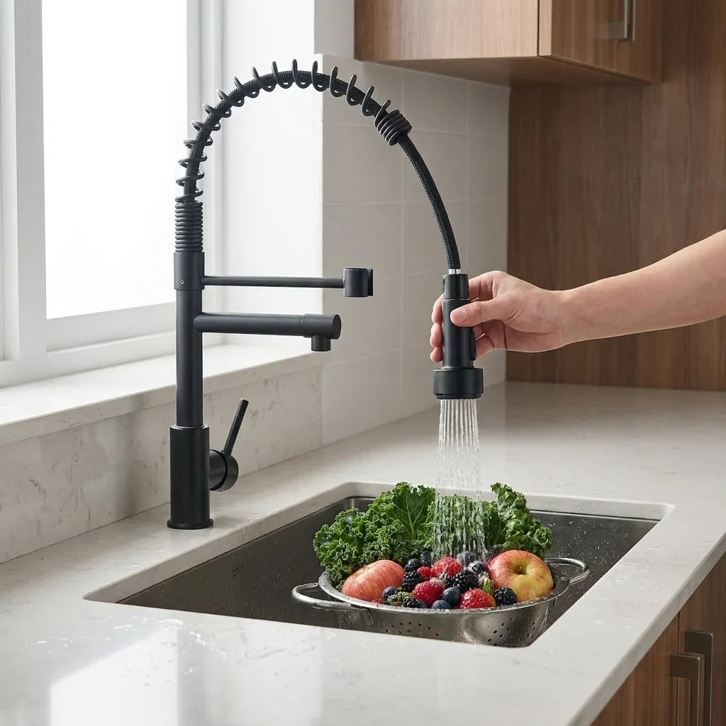 Torneira Gourmet Monocomando para Cozinha Aveline Preta com Bica Flexível