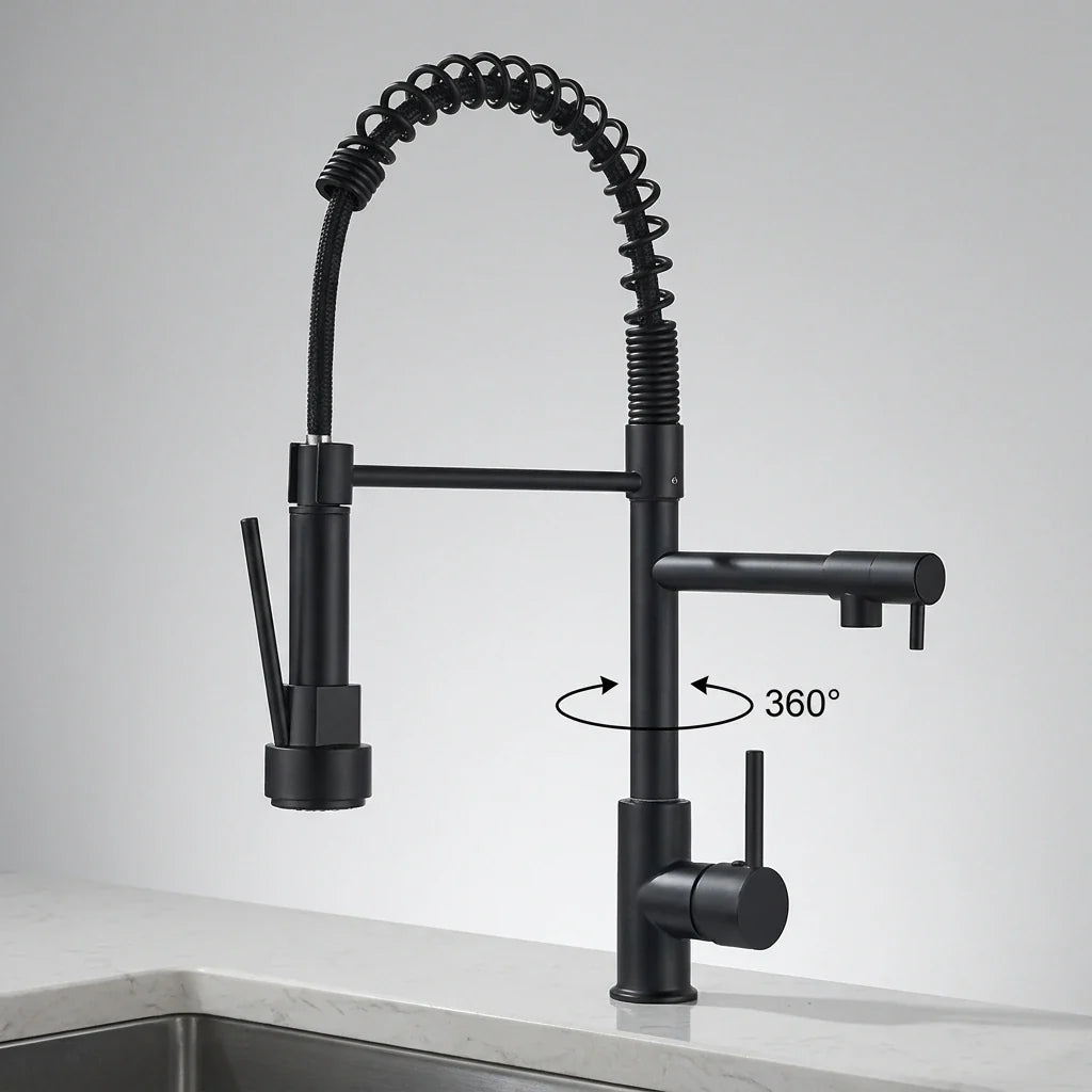 Torneira Gourmet Monocomando para Cozinha Aveline Preta com Bica Flexível