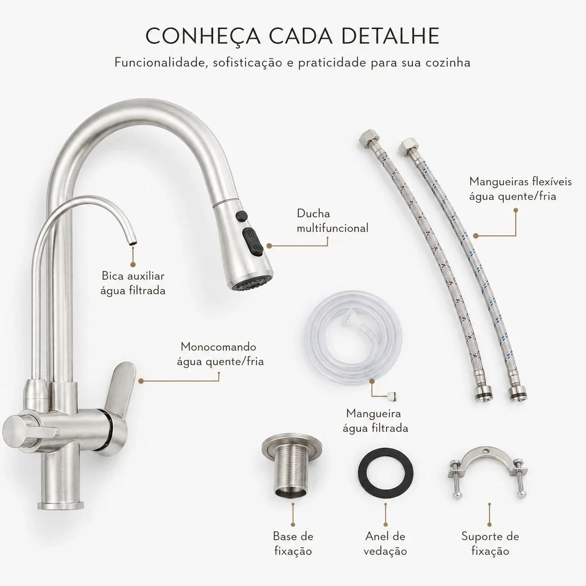 Torneira Gourmet Élora 2 em 1 com Filtro e Ducha Extensível