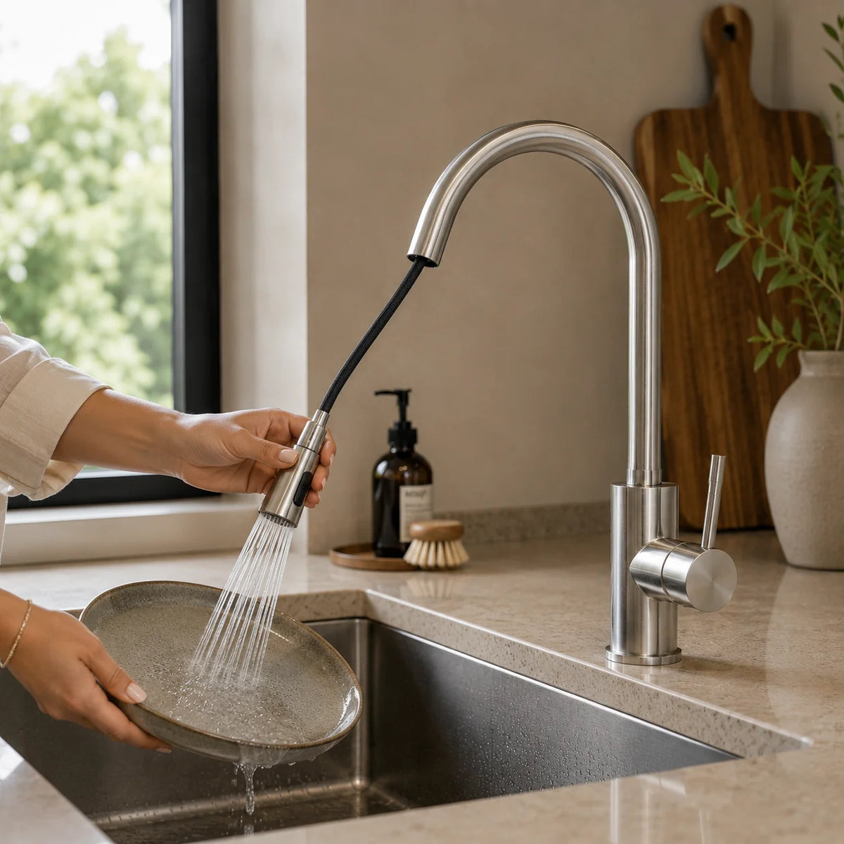 Torneira Monocomando para Cozinha Rivelle em Aço Inox Escovado