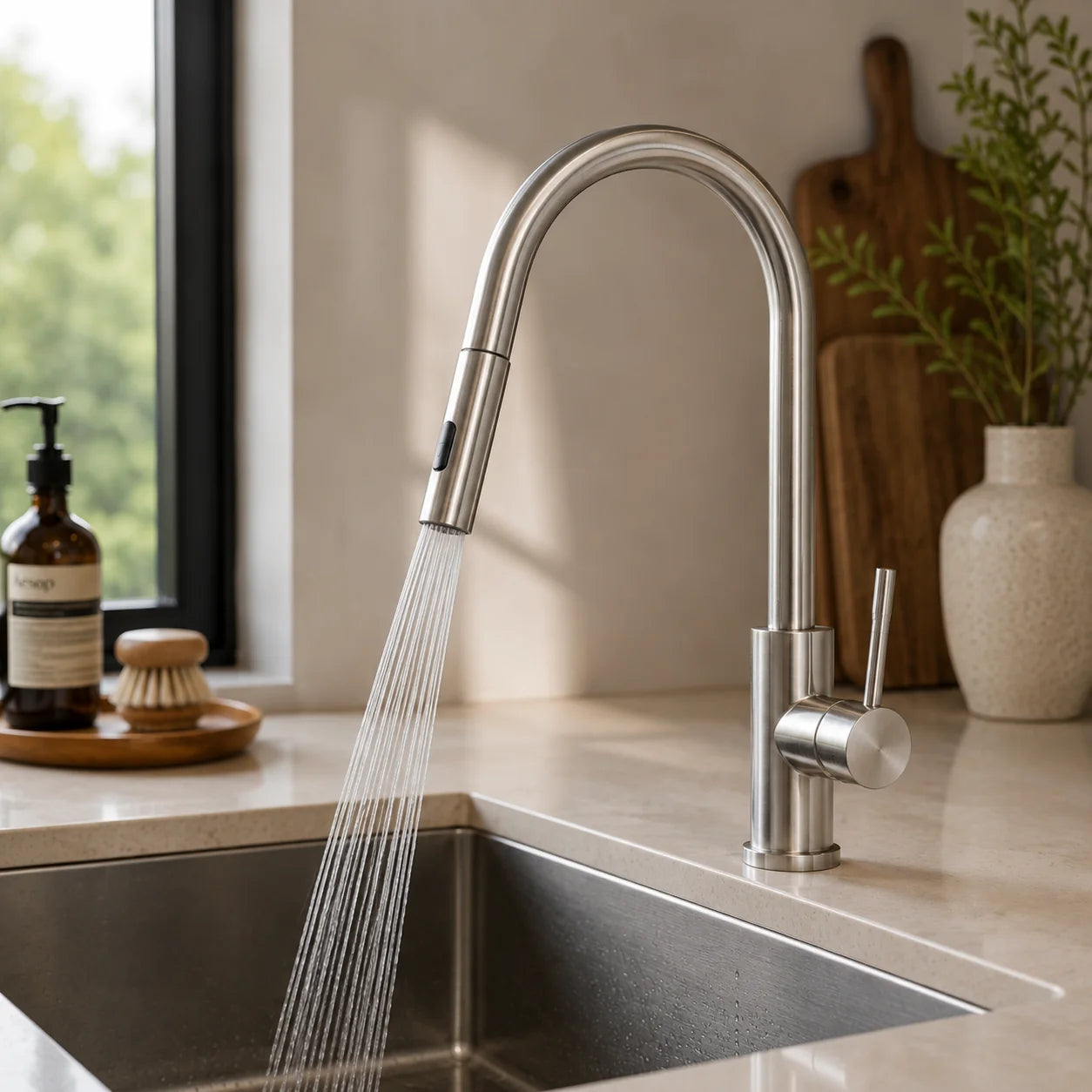 Torneira Monocomando para Cozinha Rivelle em Aço Inox Escovado