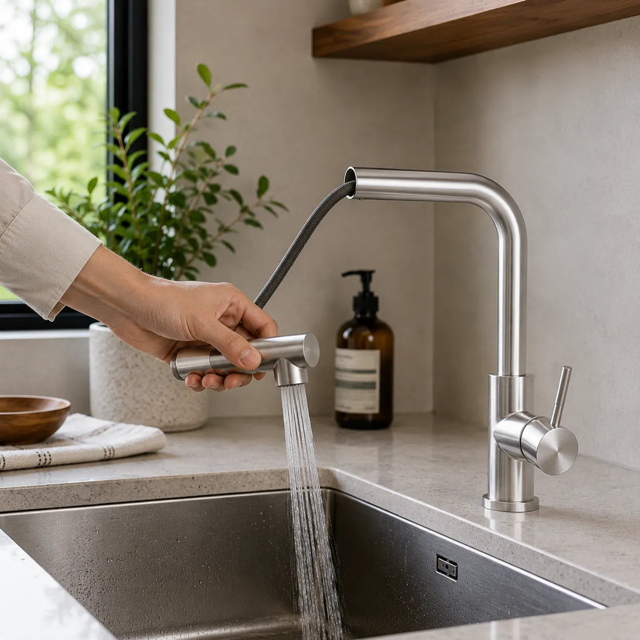 Torneira Gourmet Monocomando para Cozinha Savelle em Inox com Ducha Pull-Out