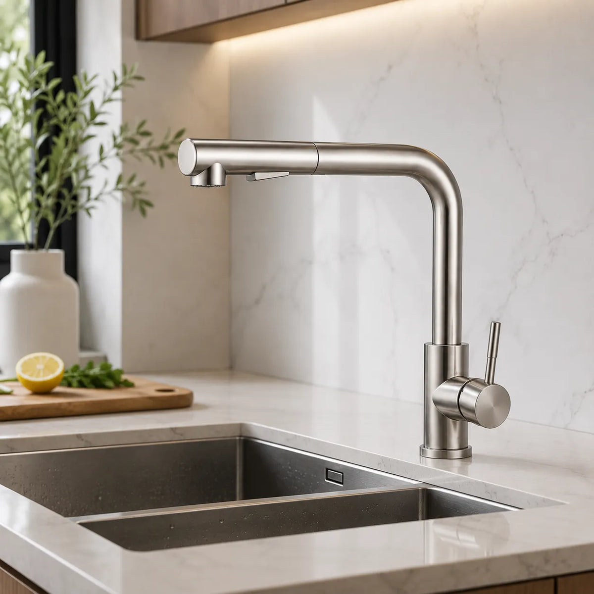 Torneira Gourmet Monocomando para Cozinha Savelle em Inox com Ducha Pull-Out