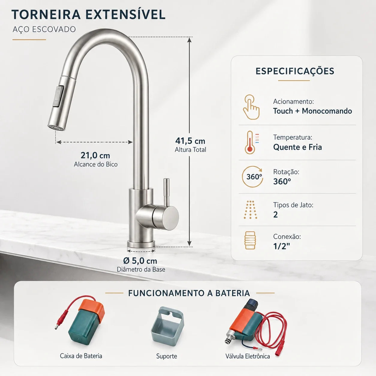 Torneira Gourmet Sienne Touch 360° Monocomando