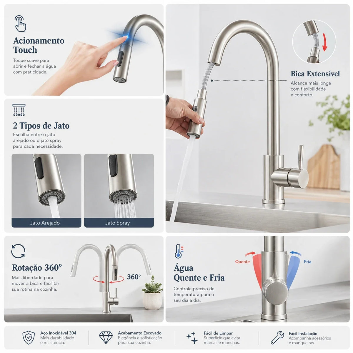 Torneira Gourmet Sienne Touch 360° Monocomando