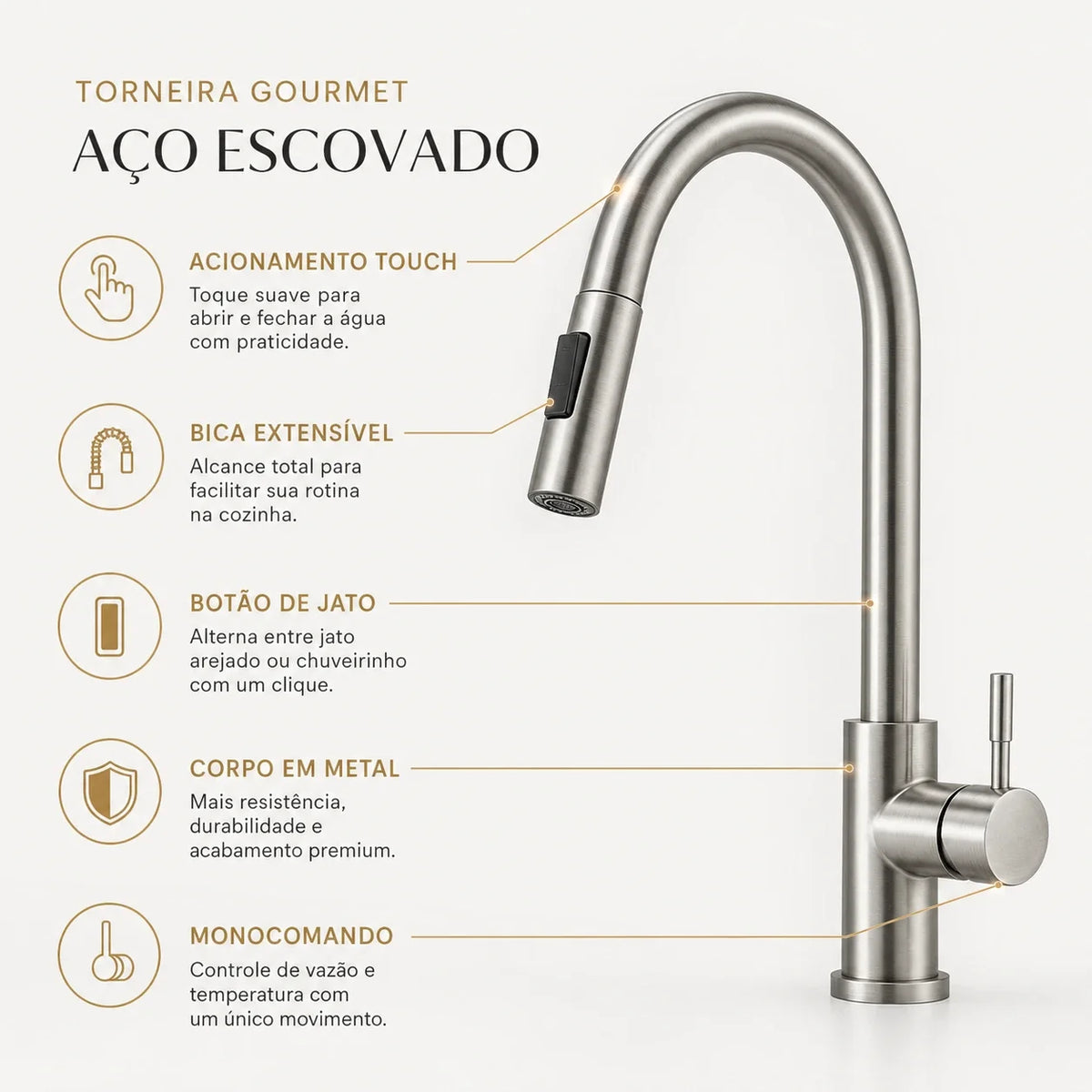 Torneira Gourmet Sienne Touch 360° Monocomando